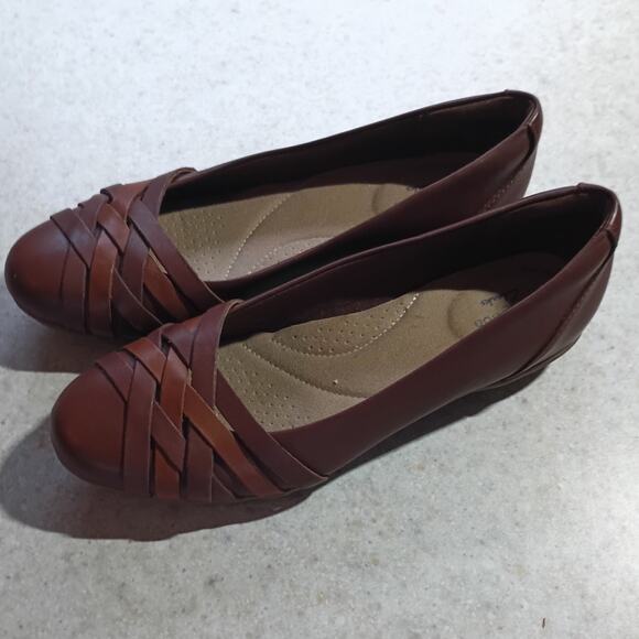 Clarks Leather Braided Flats 6 Brown Minimalist Comfort Classic Quietlux Neutral - Picture 9 of 10